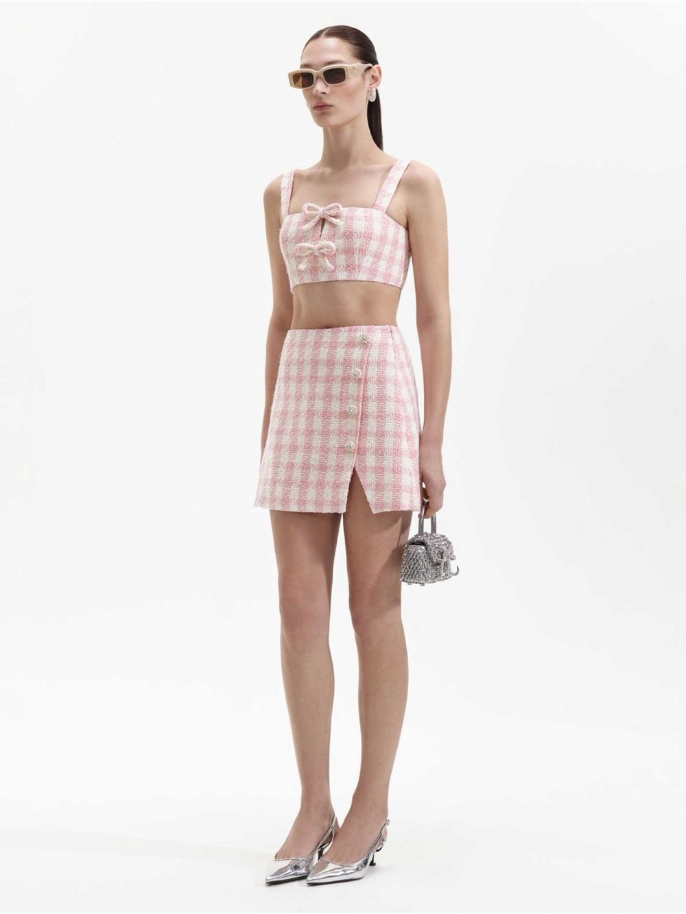 SELF-PORTRAIT Check Bouclé Mini Skirt Size 6